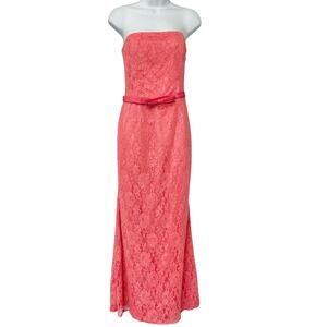 Vintage Jessica McClintock Pink Floral Lace Strapless Mermaid Maxi Dress size 10